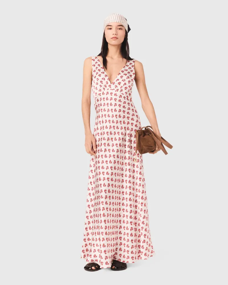 Maje Bedrucktes Seidenkleid - Rouge Petites Fleurs Print Rouge