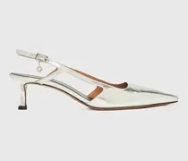 Silberfarbene Lederpumps Mit Riemchen - Festliche Kleidung - Silber