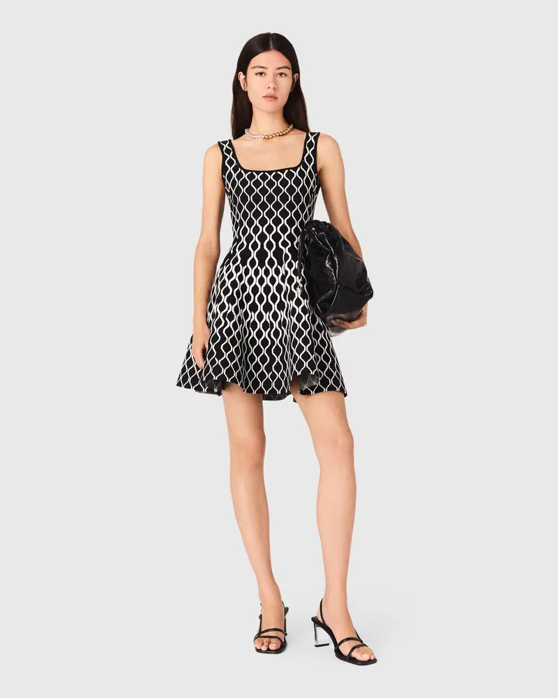Maje Kurzes Kleid Aus Jacquard-strick - Schwarz / Weiß Schwarz