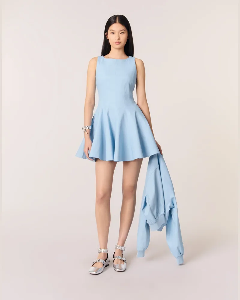 Maje Kurzes Ausgestelltes Baumwollkleid - Blau Himmelblau