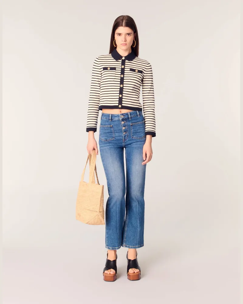 Maje Kurzer Rippstrick-cardigan - Grau Marine