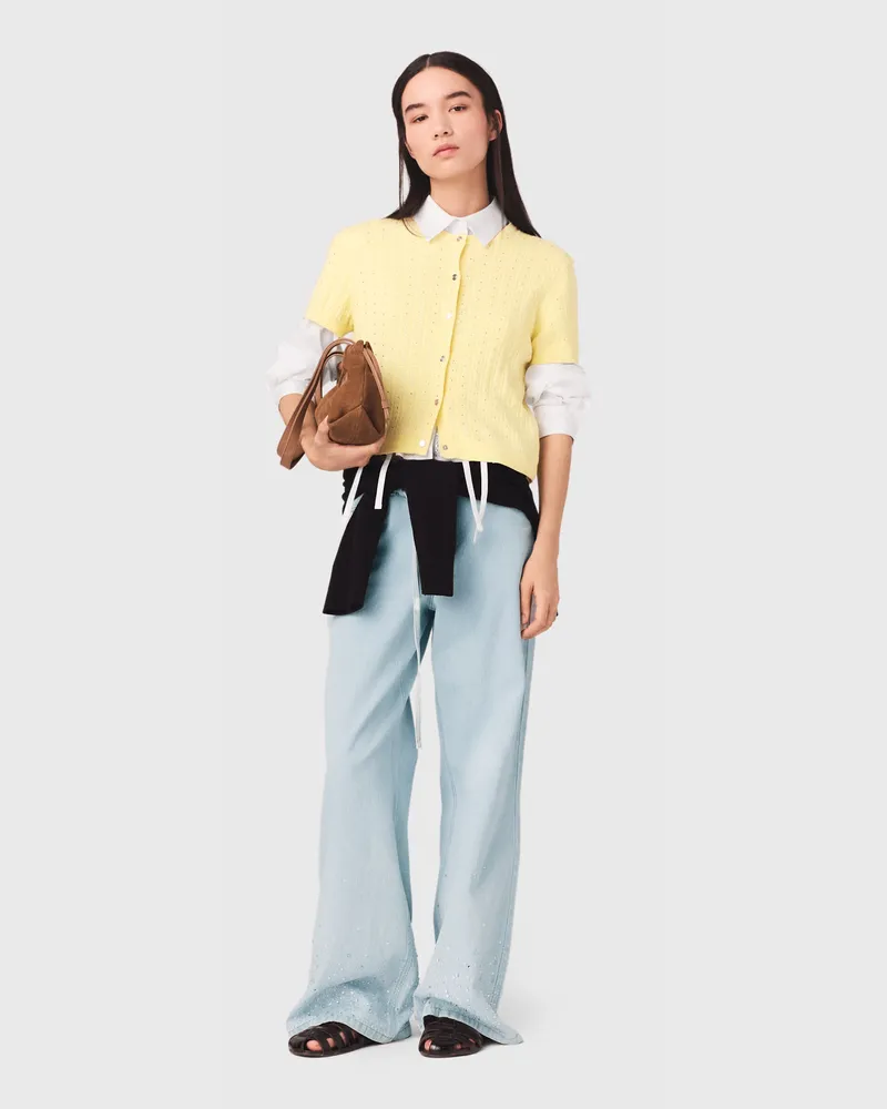 Maje Rundhals-cardigan Mit Strass - Gelb Gelb