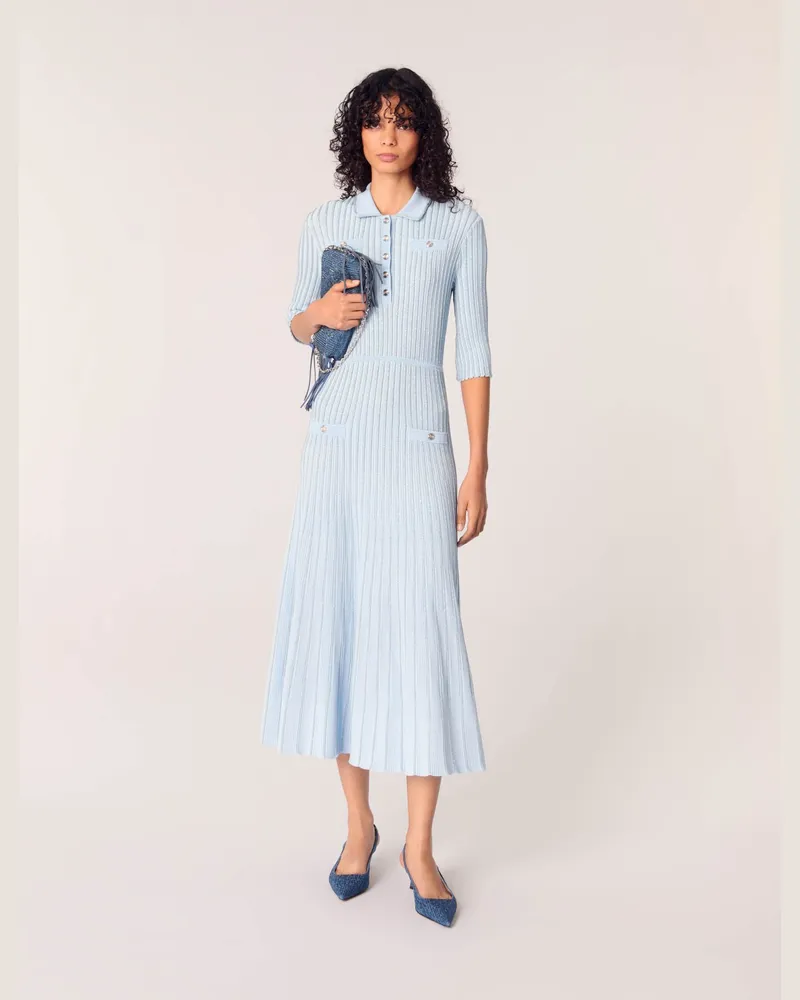 Maje Midikleid Aus Rippstrick - Blau Himmelblau