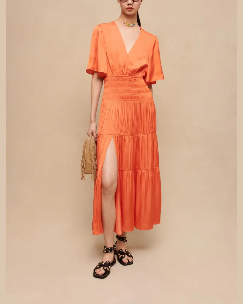 Maje Langes, Satinartiges Kleid - Orange Orange