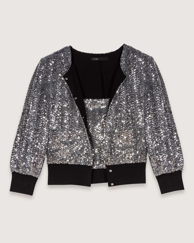 Maje Kurze Jacke Mit Pailletten - Silber Silber