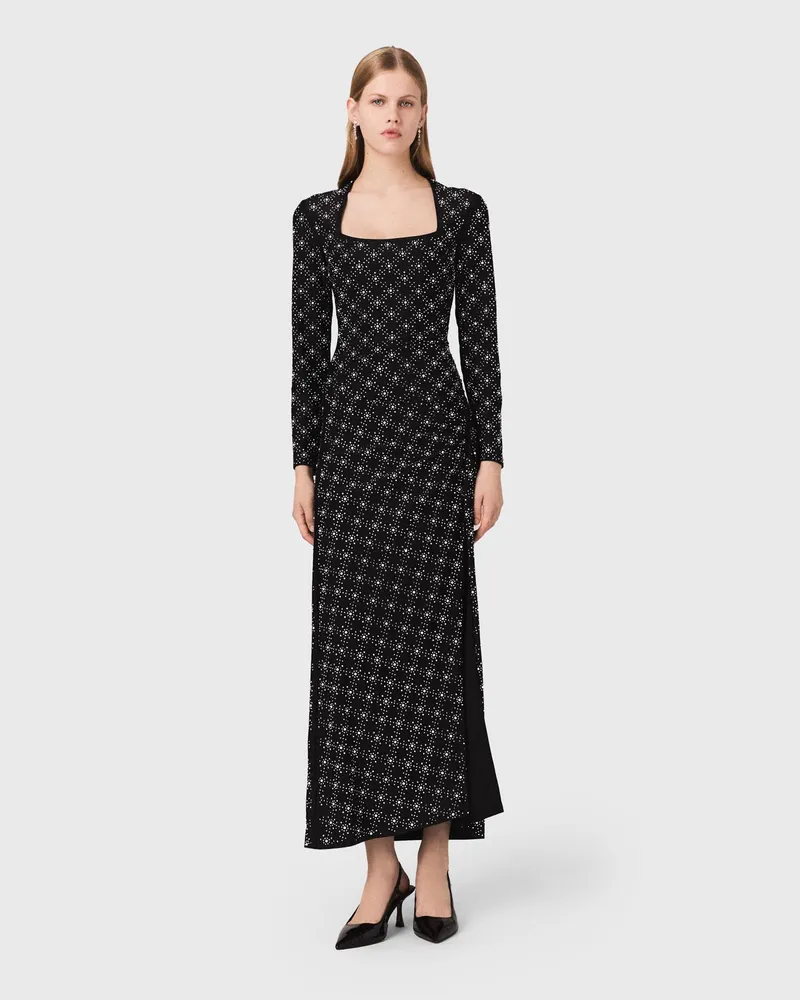Maje Langes Kleid Mit Perlen Und Strass - Schwarz Schwarz