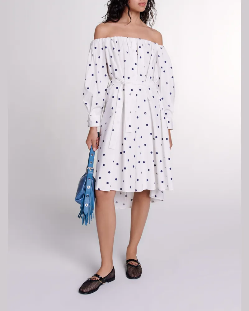 Maje Hemdkleid Mit Bardot-kragen - Pois Marine Et Blanc Pois