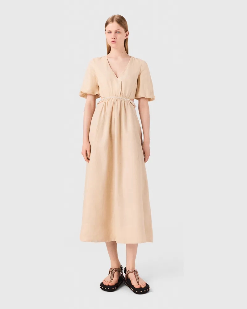 Maje Langes Leinenkleid - Beige Beige