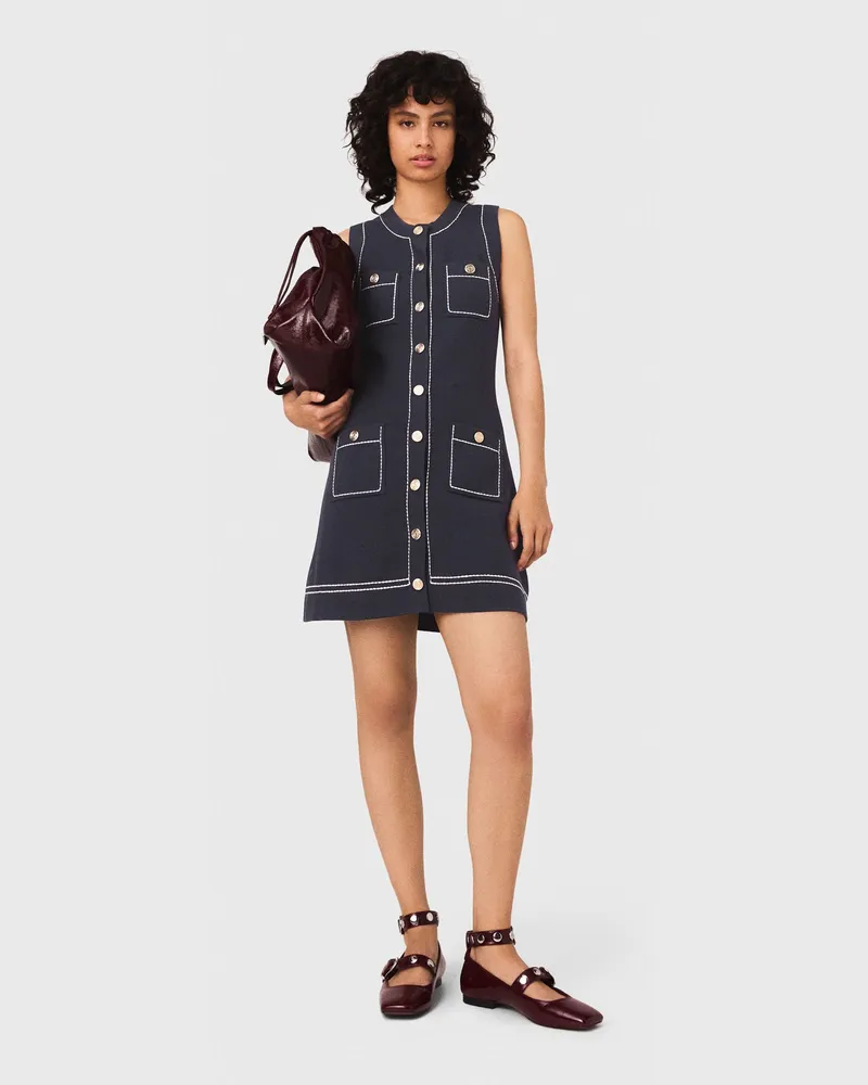 Maje Gerades Kleid Aus Steppstrick - Marineblau Marine