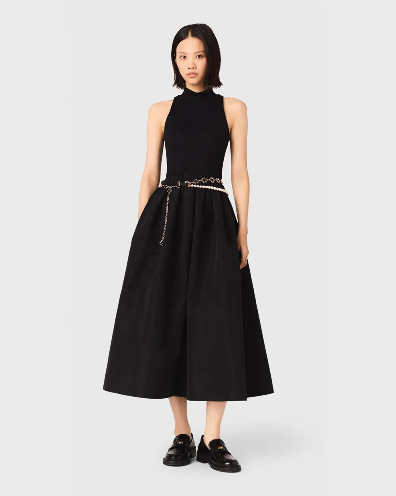Maje Taftkleid Im Materialmix - Schwarz Schwarz