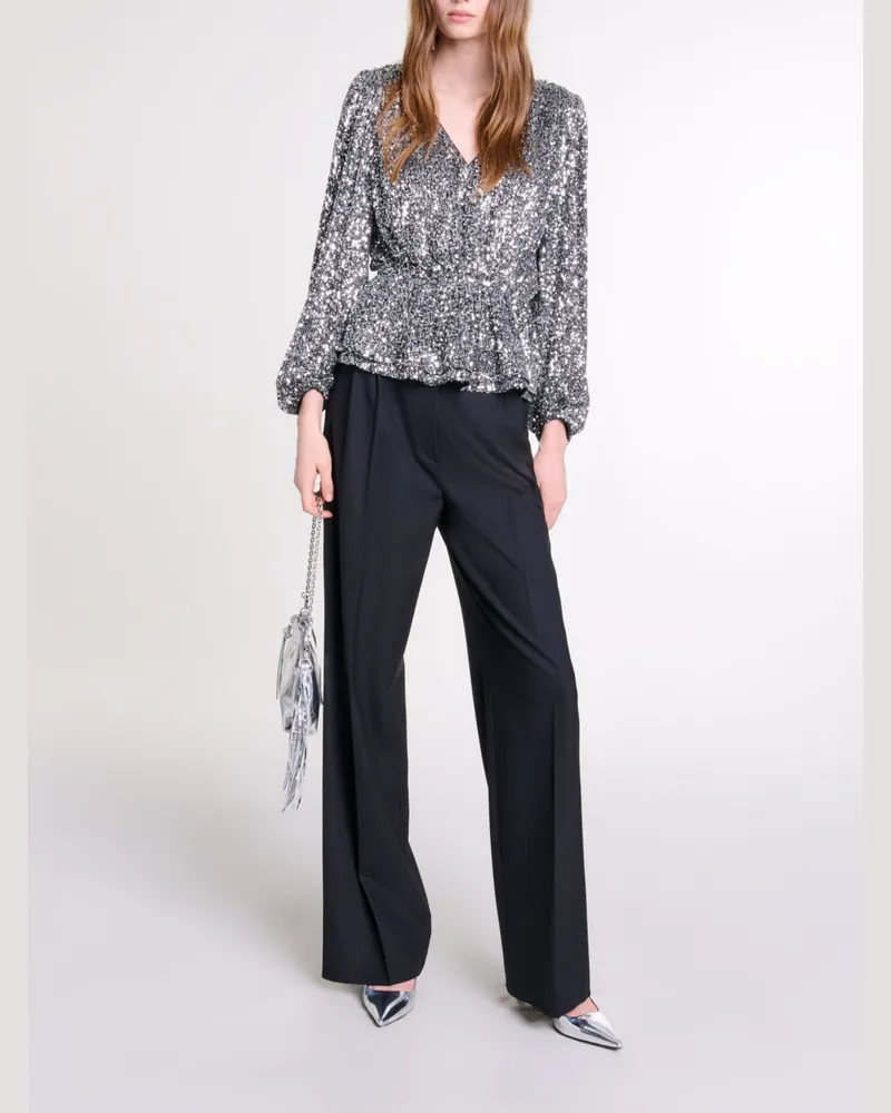 Maje Gesmoktes Pailletten-top - Kleid mit Pailletten - Silber Silber
