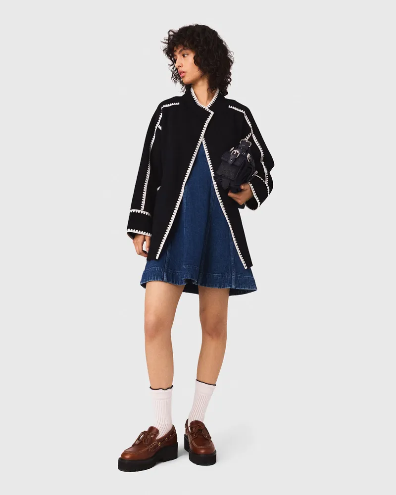 Maje Kurzer Doubleface-mantel - Marine/blanc Marine