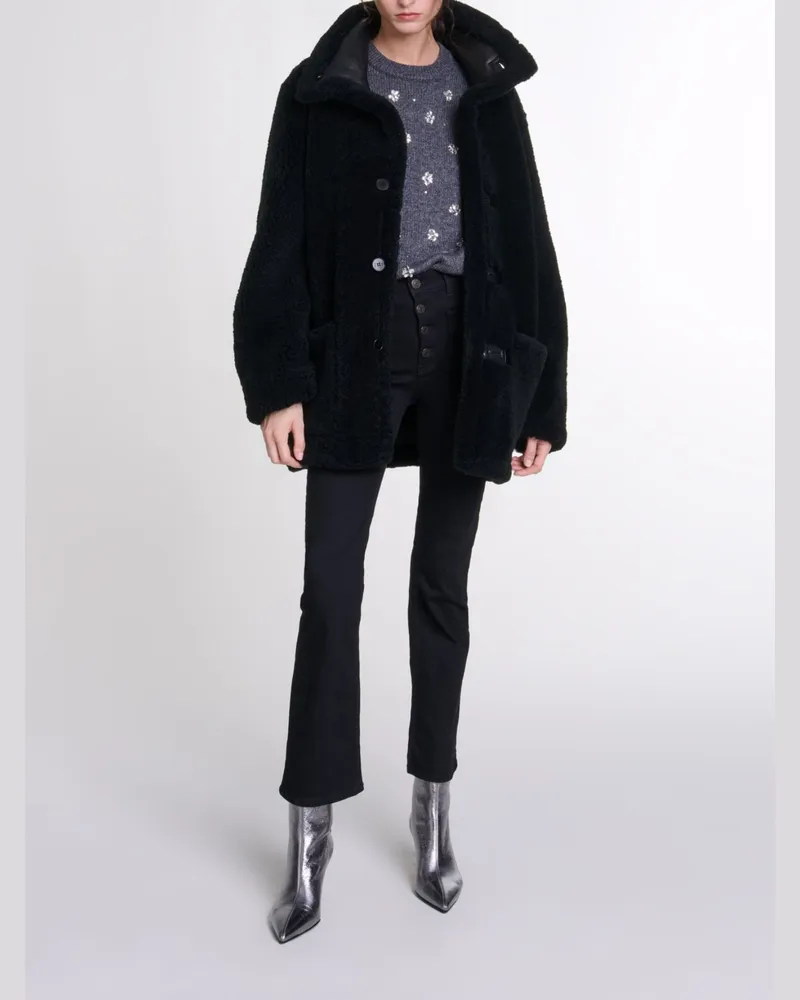 Maje Wendemantel Aus Leder - Schwarz Schwarz