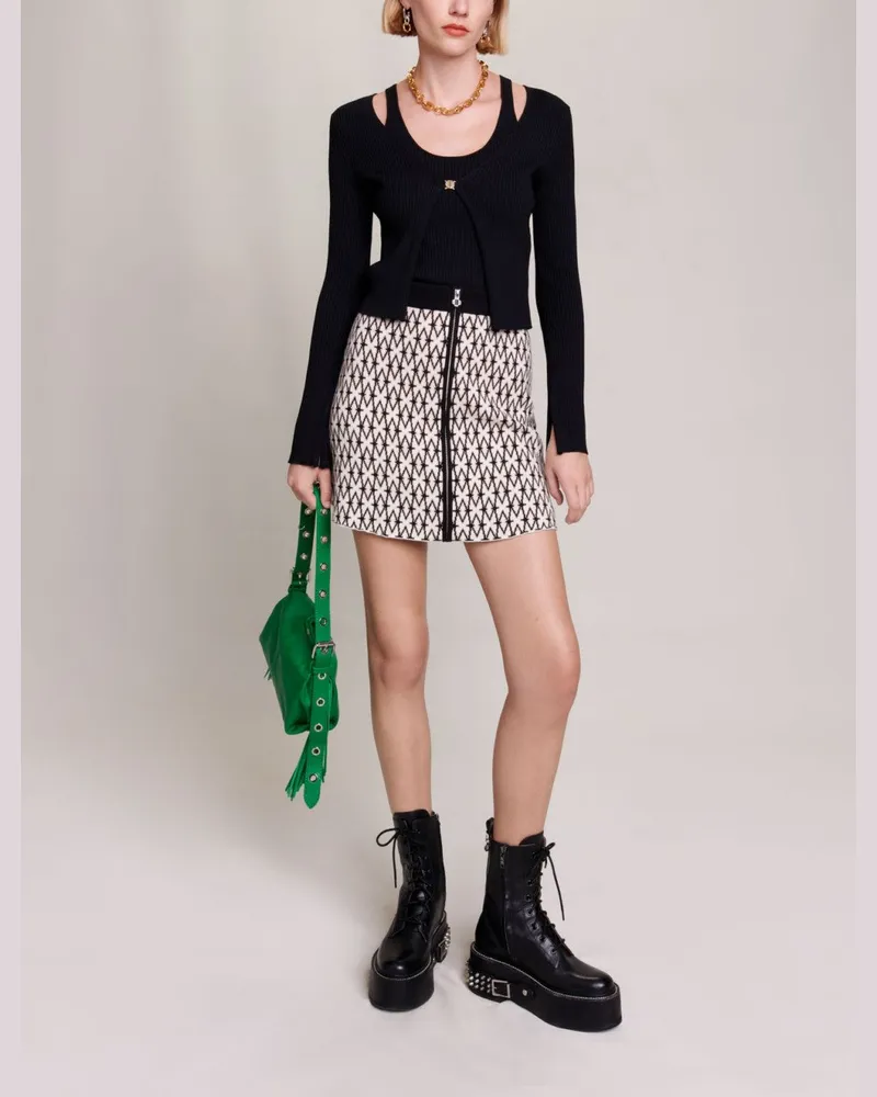 Maje Kurzer Rock Mit Monogramm - Ecru Schwarz Ecru