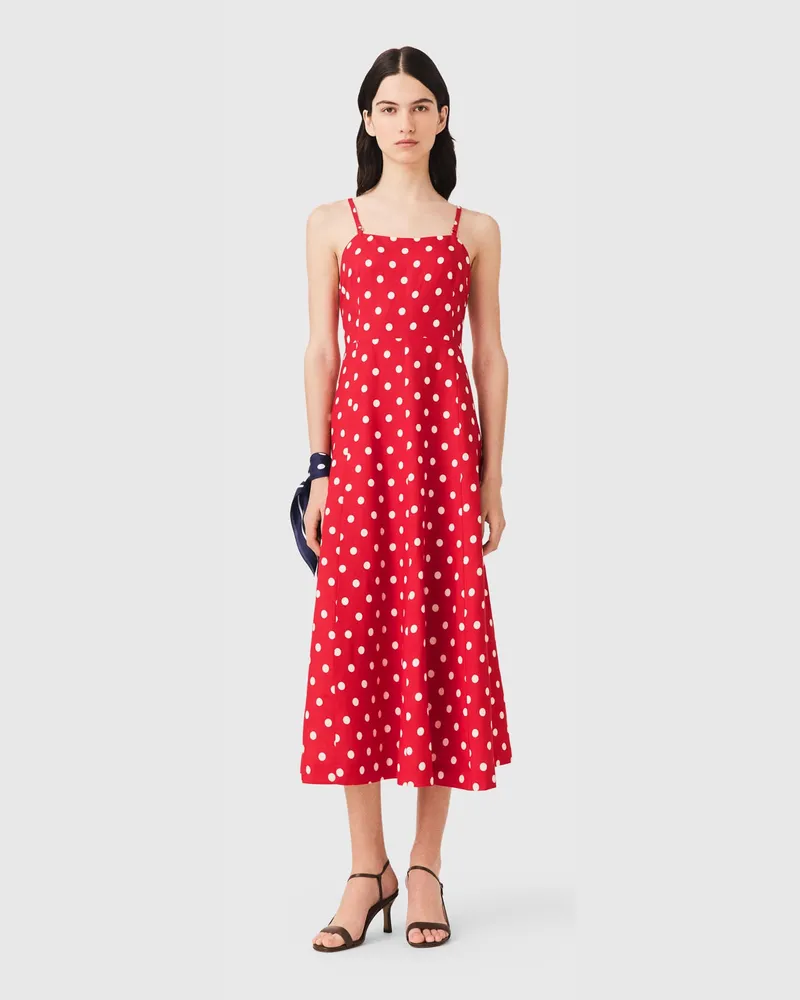 Maje Langes Rückenfreies Leinenmixkleid - Rouge Pois Print Rouge