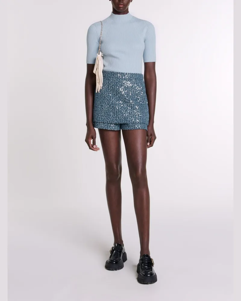 Maje Ripptop Aus Baumwolle Und Seide - Blau Hellblau