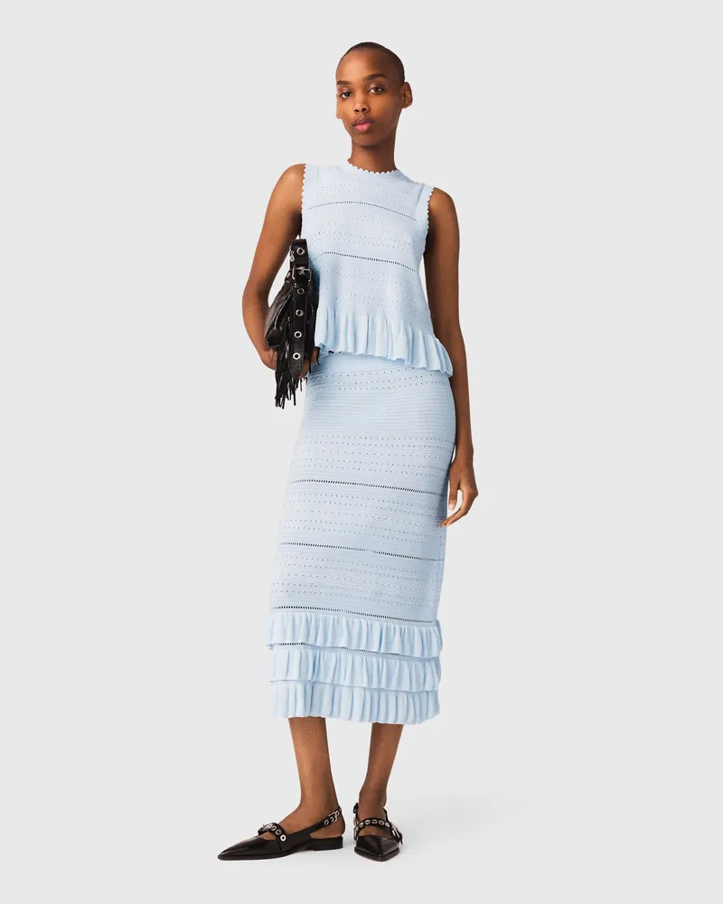 Maje Langer Strickrock Mit Volants - Blau Himmelblau