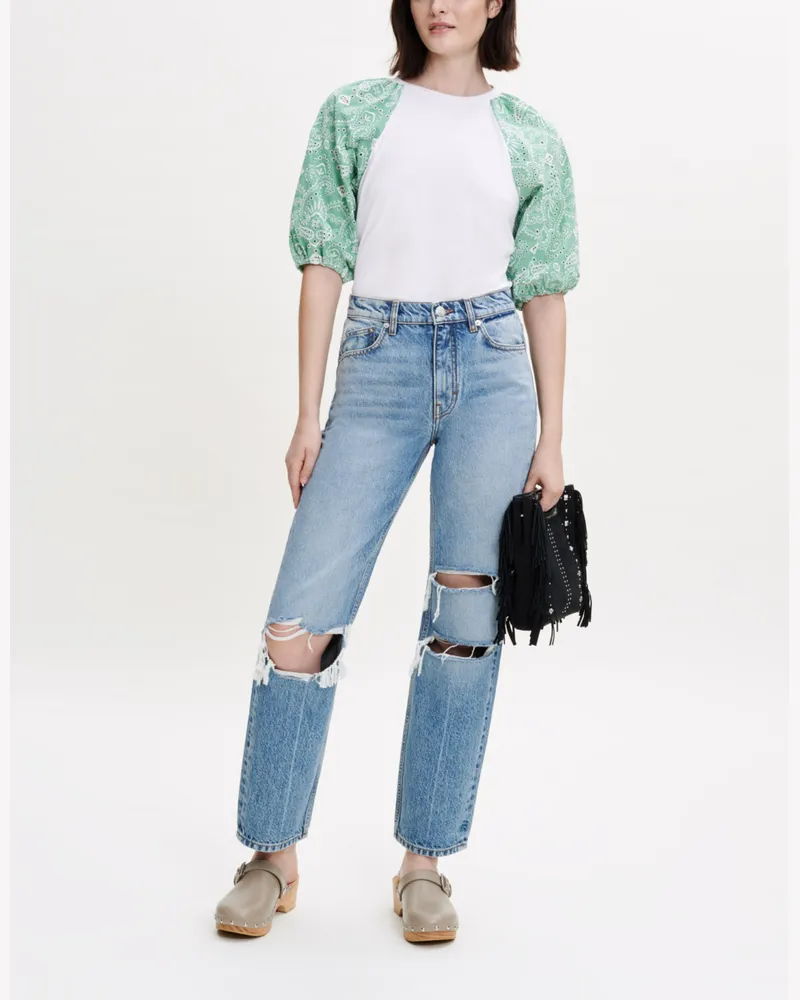 Maje T-Shirt Aus Materialmix - Weiß Weiß