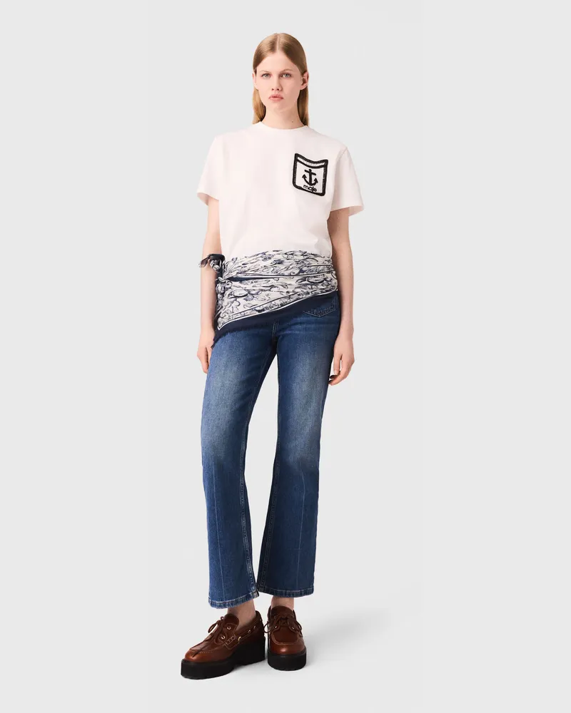 Maje T-Shirt Mit Bestickter Tasche - Weiß Weiß