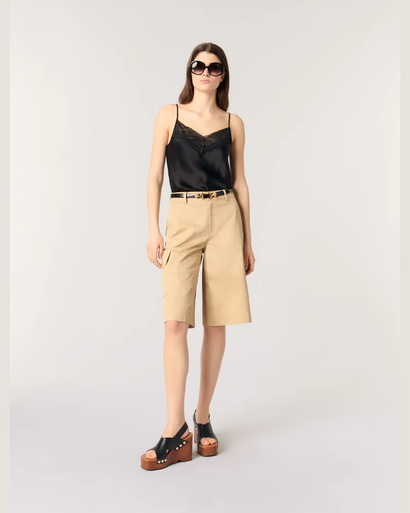 Maje Top Aus Seidensatin Und Spitze - Schwarz Schwarz
