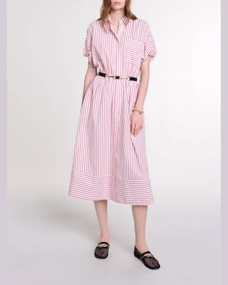 Maje Langes Gestreiftes Kleid Mit Strass - Rayure Rouge Strassee Rayure