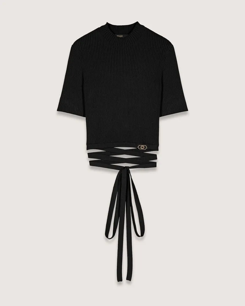 Maje Überkreuztes Crop Top - Schwarz