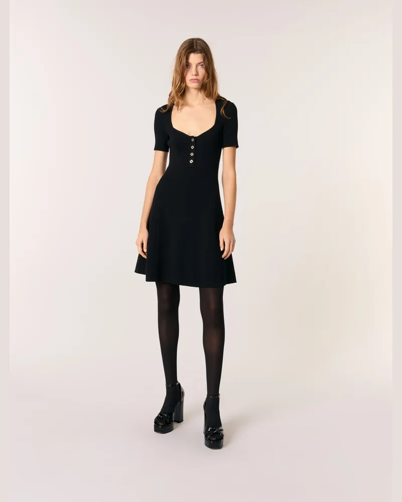 Maje Kurzes Kleid Aus Rippstrick - Schwarz Schwarz