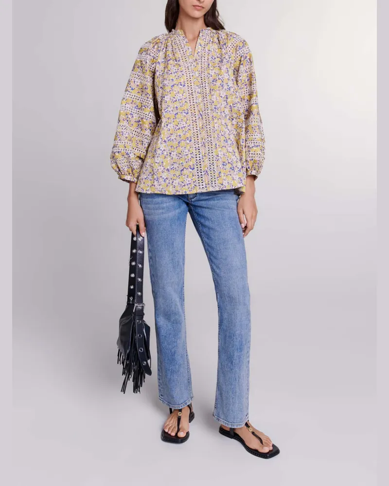 Maje Bluse Mit Aufdruck Und Stickerei - Beige Imprime