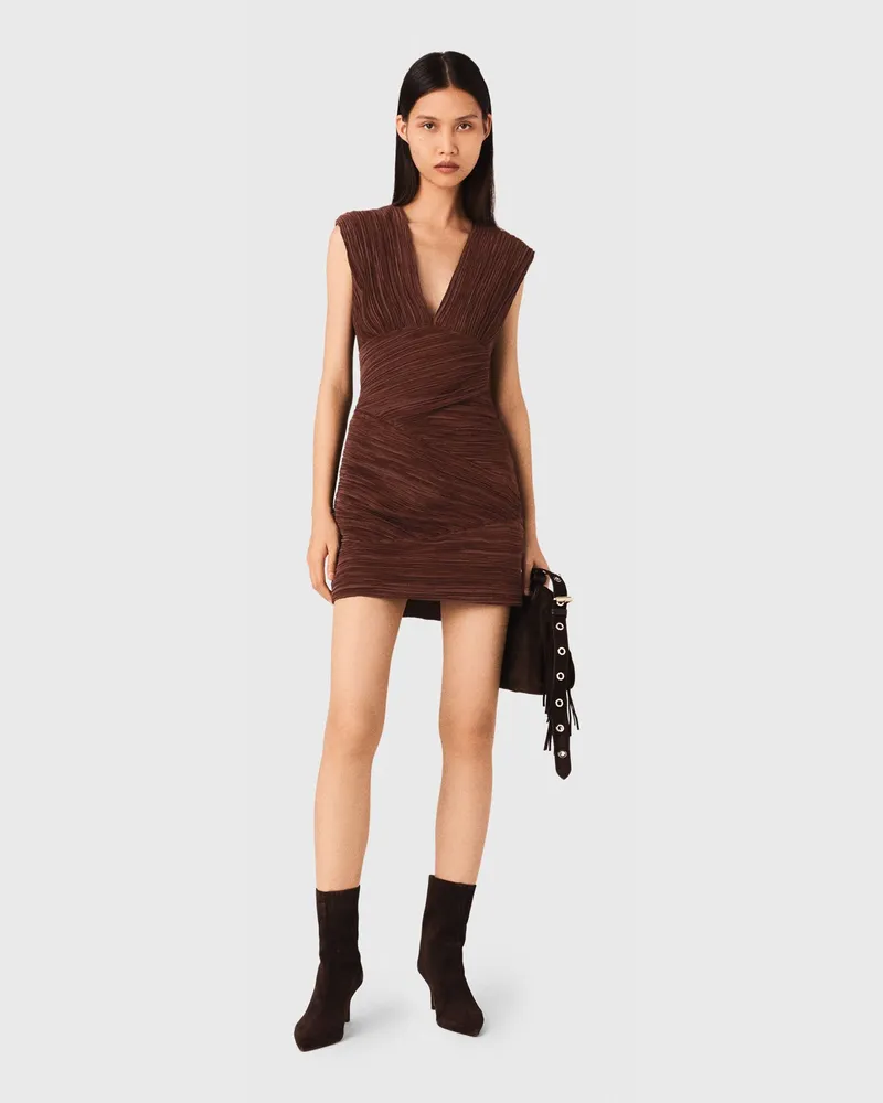 Maje Kurzes Plissiertes Kleid - Braun Braun