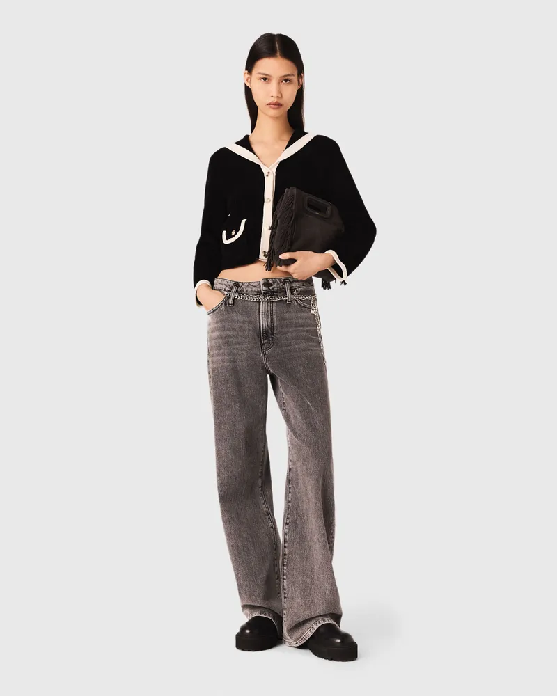 Maje Cardigan In Samtoptik - Schwarz Schwarz