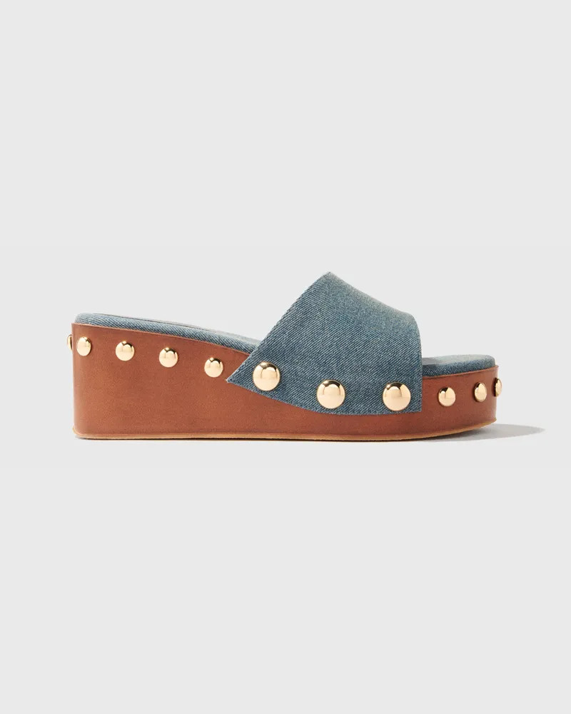 Maje Plateau-pantoletten Aus Denim Mit Studs - Jeansblau Jeansblau