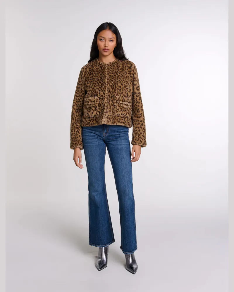 Maje Kurze Kunstpelzjacke - Imprime Leopard Imprime