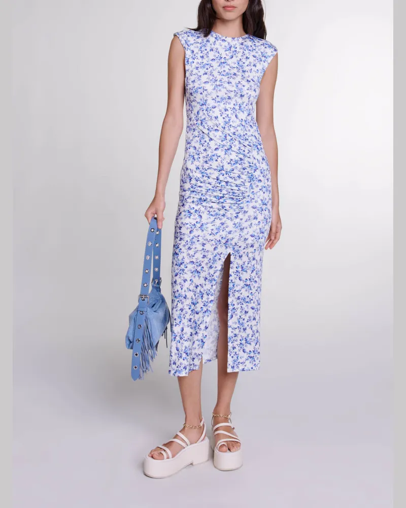 Maje Langes Bedrucktes Kleid - Imprime Petites Fleurs Bleu Imprime