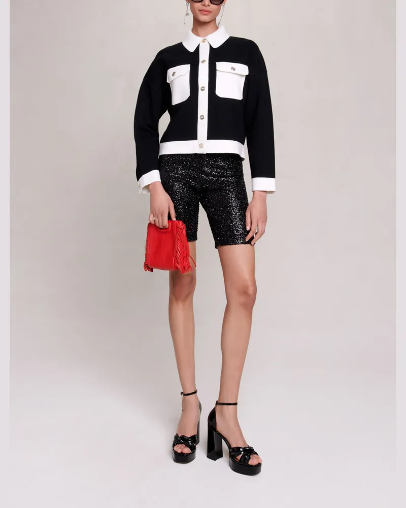 Maje Paillettenbesetzte Radlerhose - Schwarz Schwarz