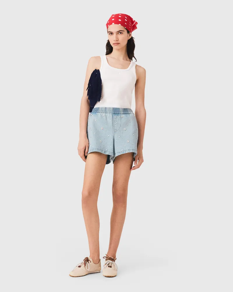 Maje Denimshorts Mit Blumen - Blau Blau