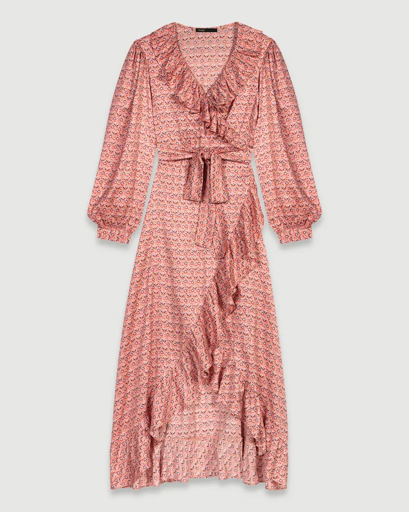 Maje Langes Kleid Mit Volants - Mini-blumen Rosa Mini-blumen