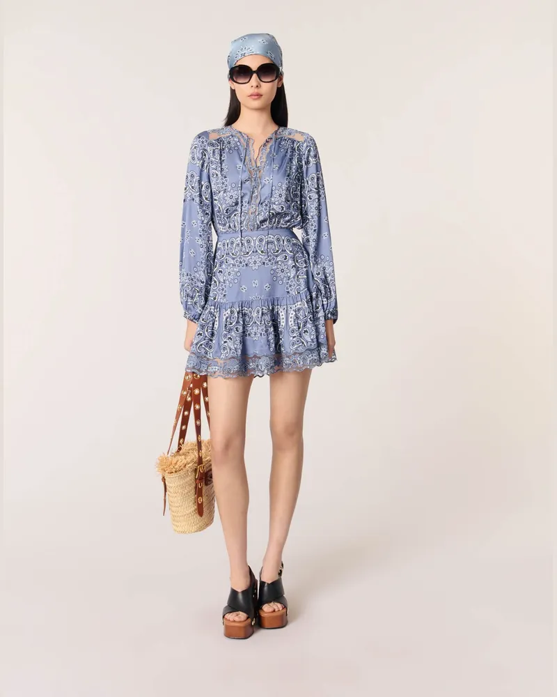 Maje Fließendes Kurzes Kleid Mit Print - Bleu Bandana Print Bleu