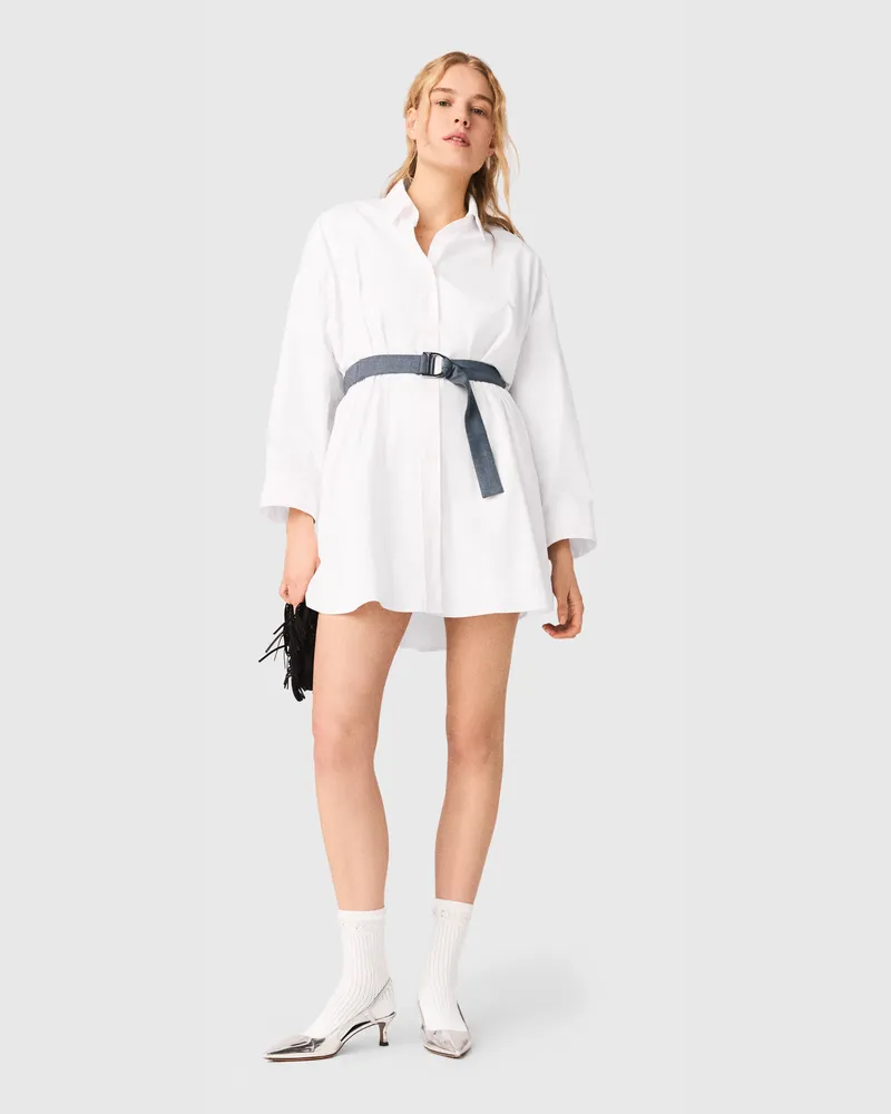 Maje Hemdblusenkleid Mit Kontrastgürtel - Weiß Weiß