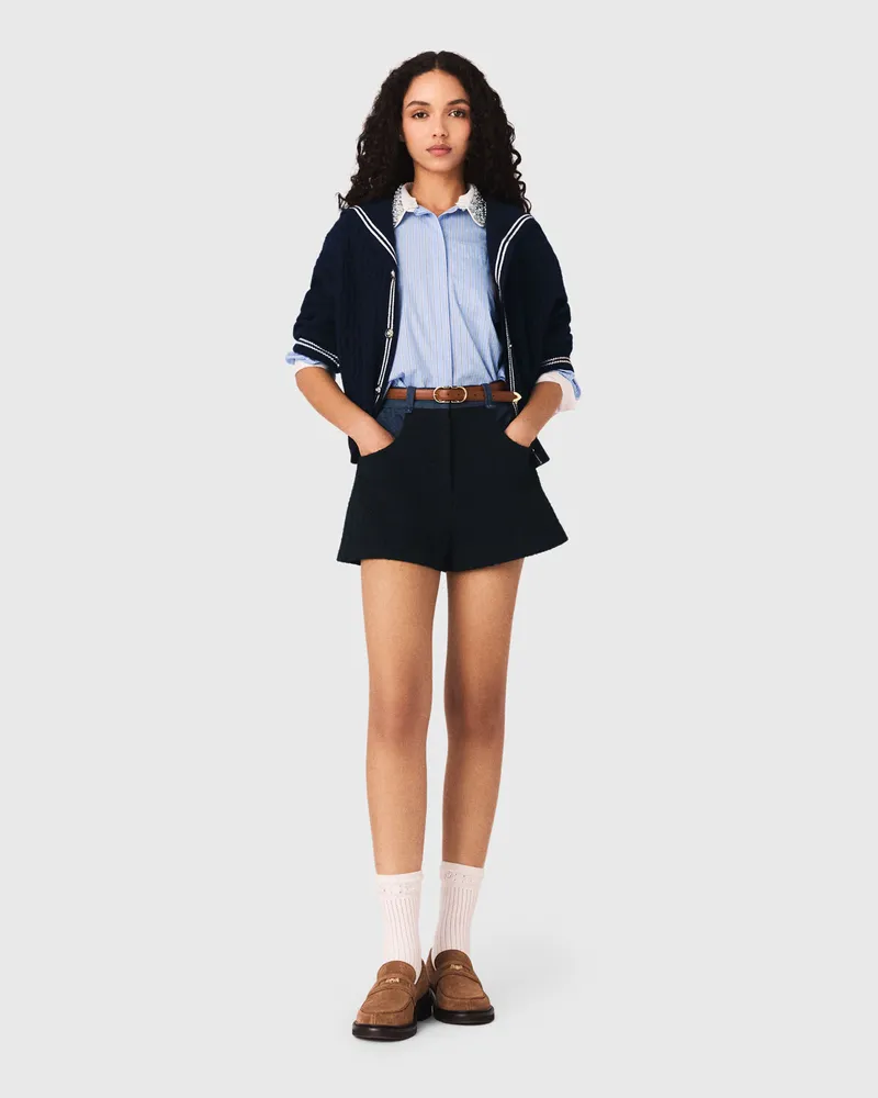 Maje Tweed-shorts Mit Denim-details - Marineblau Marine