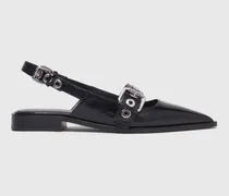 Flache Leder-slingbacks Mit Riemen - Schwarz
