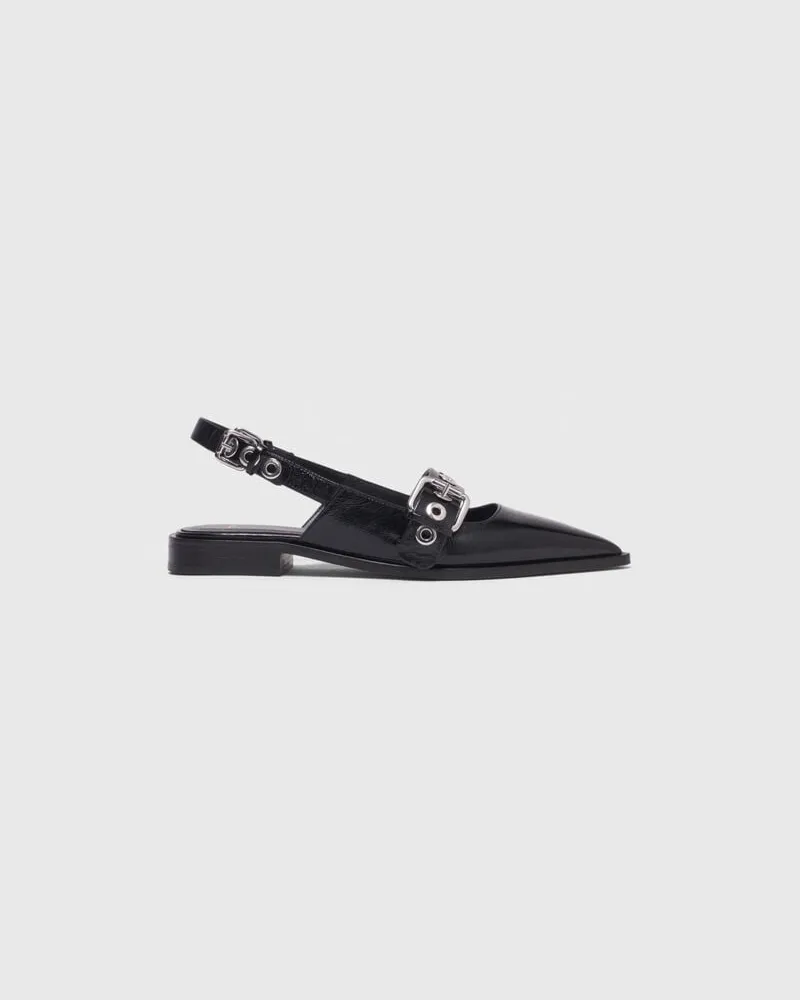 Maje Flache Leder-slingbacks Mit Riemen - Schwarz Schwarz