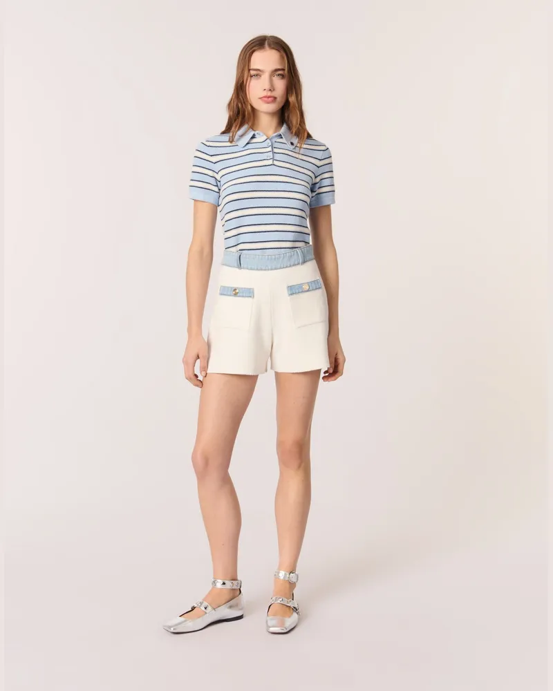 Maje Shorts Aus Strick Mit Denimborten - Ecru Ecru