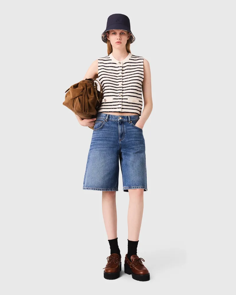 Maje Gestreiftes Top Aus Wollmischung - Blanc/marine Blanc