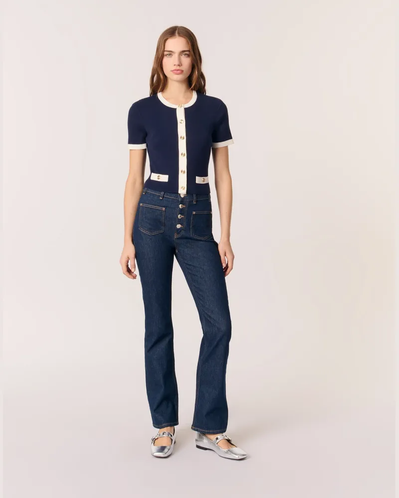 Maje Kurzer Cardigan Mit Kontrastdetails - Grau Marine