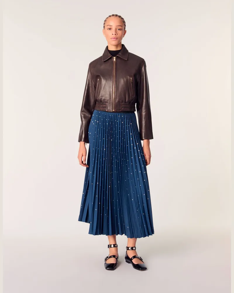 Maje Langer Plisseerock Mit Studs - Jeansblau Jeansblau