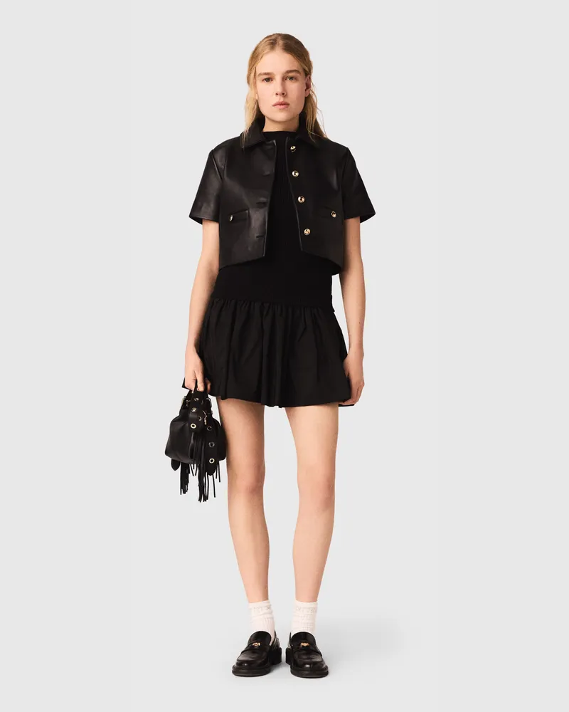 Maje Kurze Lederjacke - Schwarz Schwarz