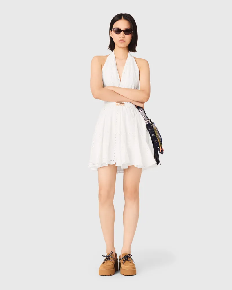 Maje Kurzes Besticktes Kleid Rückenfrei - Weiß Weiß