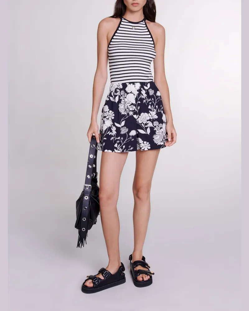 Maje Bedruckte Shorts Aus Baumwolle - Imprime Floral Ecru Noir Imprime