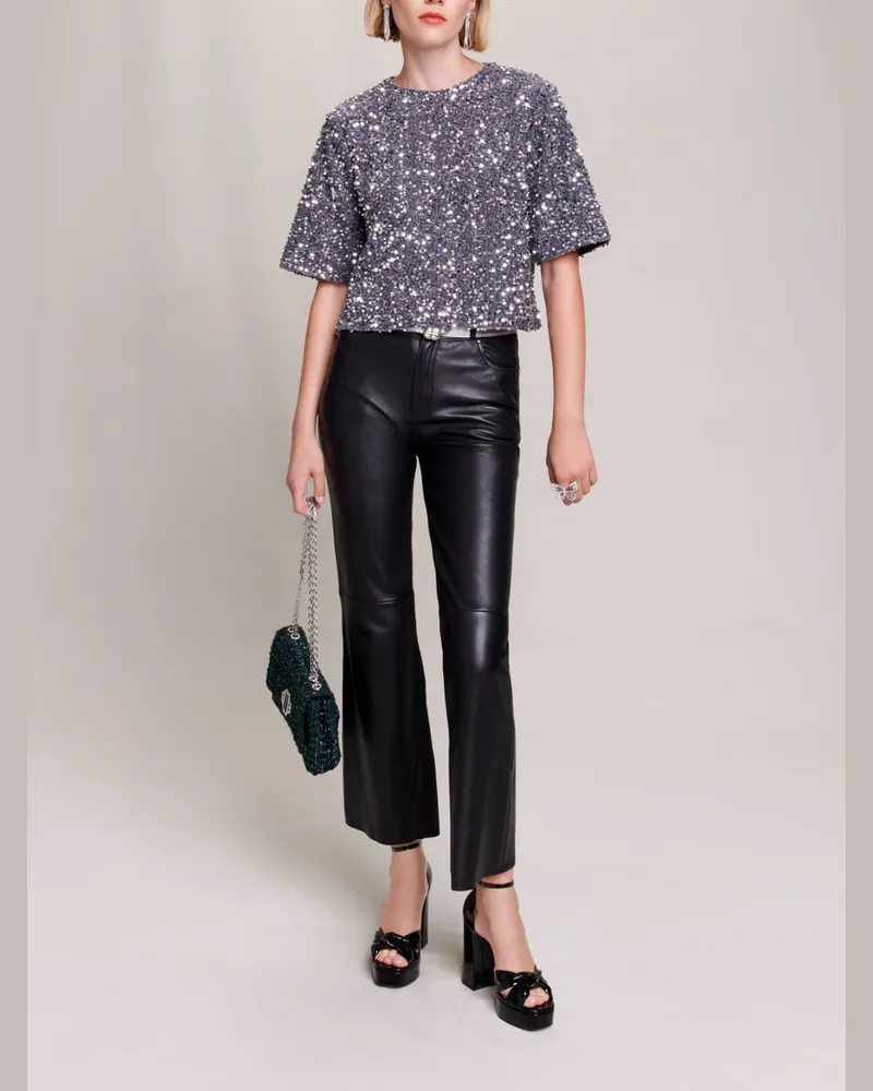 Maje Samt-top Mit Pailetten - Silber Silber