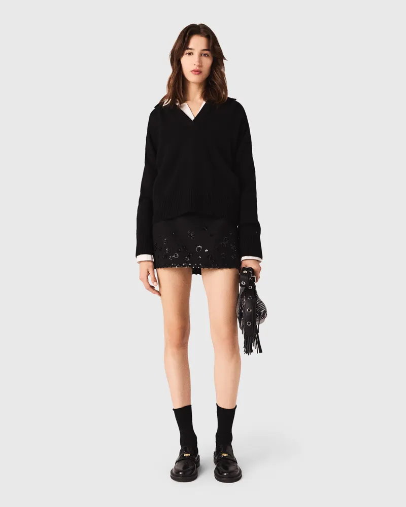Maje Cardigan Mit Offenem Polokragen - Schwarz Schwarz